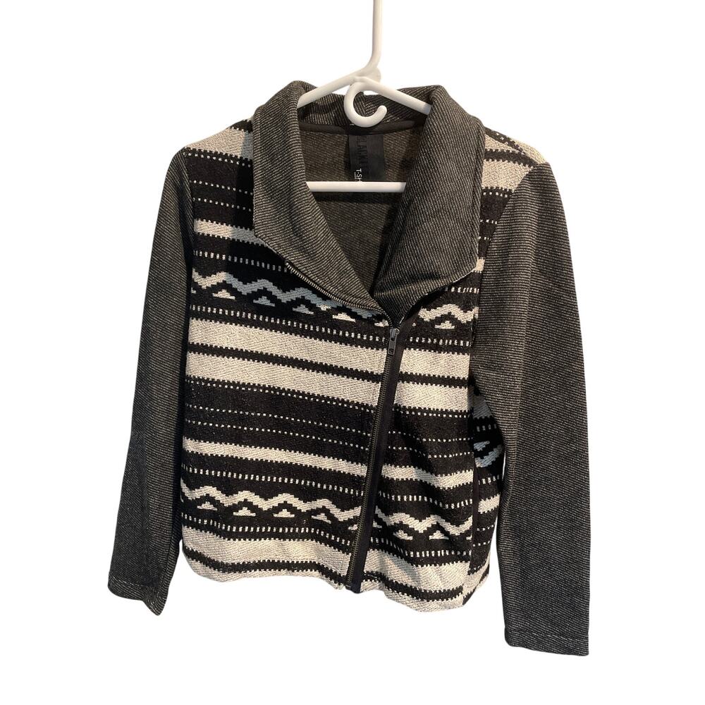 ANTHROPOLOGIE BLACKLETTER T Dolan Knit Aztec Zipper Jacket Medium Black/White